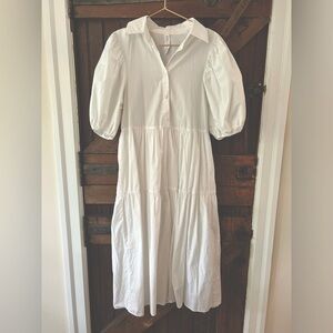 White Poplin Midi with Puff Sleeve, size S